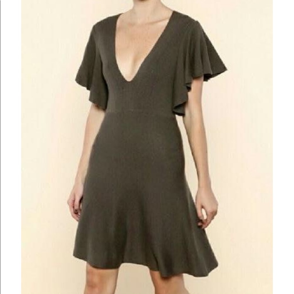 Free People Green Flutter Sleeve Sweater Dress